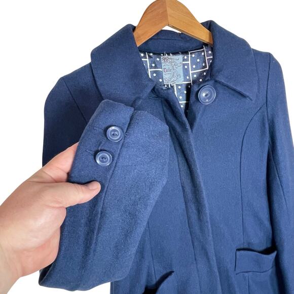 ANTHROPOLOGIE TULLE Women’s Blue Washable Wool Blend Overcoat Small - Picture 2 of 6